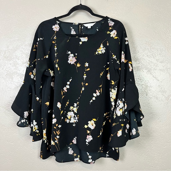 5 for $30 Lauren Conrad Floral Top Blouse Bell Sleeves Boho Hilow Hem Diez XL - Picture 14 of 16